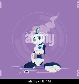 Niedliche Roboter defekt Fehler moderne künstliche-Intelligenz-Technologie-Konzept Stock Vektor