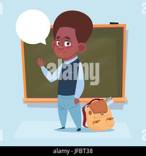 Kleine African American School Boy über Klasse Board Schuljunge Bildung Banner stehen Stock Vektor