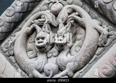 Dragon Skulpturen zeigen Details der Wuhou-Schrein in Chengdu, Provinz Sichuan, China Stockfoto