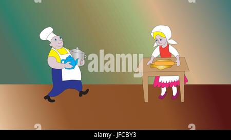 Fröhliches Kochen und Herrin. Stock Vektor