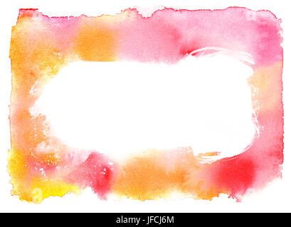 Ein rosa und gelb abstrakte Aquarellpinsel Rahmen Striche für Design, auf einem weißen Hintergrund mit einem Platz für text Stockfoto
