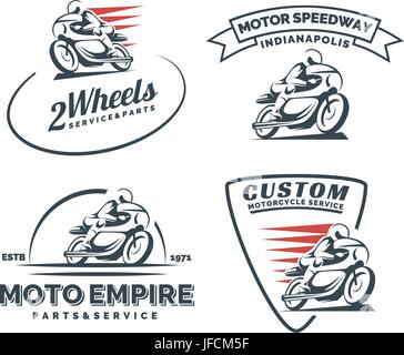 Vintage Café Racer Motorrad Logo, Abzeichen und Embleme, die isoliert auf weißem Hintergrund. Motorrad-Restaurierung, Service und Teile. Klassisches Motorrad t-s Stock Vektor