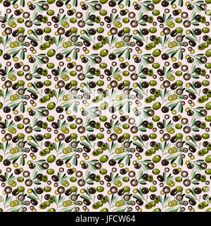 Aquarell Oliven nahtlose Muster Stockfoto