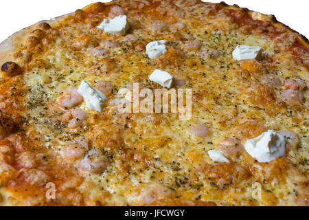 Pizza mit Garnelen Creme fraiche Stockfoto