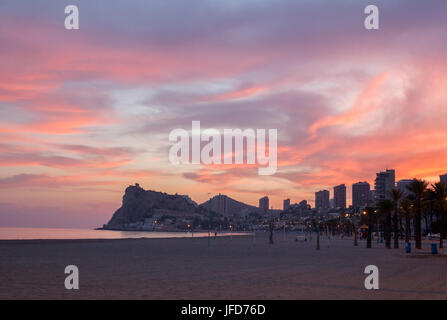 Benidorm Sonnenuntergang Blick von Calpe Alicante Stockfoto