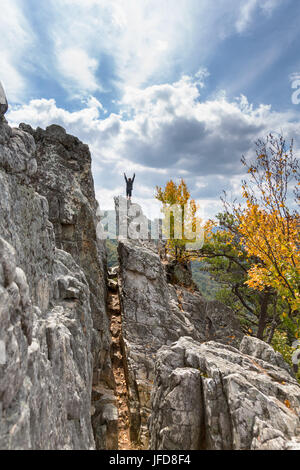 Kletterer auf Seneca Rocks Stockfoto