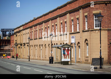 Liverpool Road ehemaligen Bahn Bahnhof Liverpool Manchester Railway weltweit ersten inter-City-Passagier-Bahnhof aus dem Jahr 1830 aufgeführt Grade 1 Stockfoto