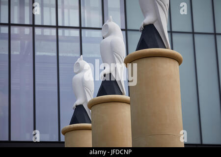 Oldham Eule Statuen The Old Town Hall Entwicklung, Parliament Square, Greaves Street Stockfoto