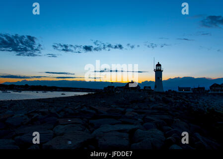 Sonnenuntergang am Leuchtturm Scituate in Neu-England Stockfoto