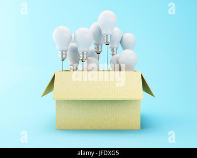 3D Illustration. Glühbirne eingestellt. Idee und denken außerhalb der Box-Konzept. Stockfoto