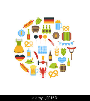 Abbildung Oktoberfest farbigen Symbolen im runden Rahmen, Isolated on White Background- Stockfoto