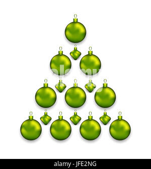 Abbildung Weihnachtsbaum aus Glaskugeln, isoliert auf weißem Hintergrund- Stockfoto