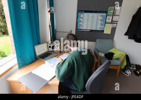 Studenten lernen für Klausuren in seinem Zimmer, Queens College der Universität Cambridge, Cambridge England UK Stockfoto