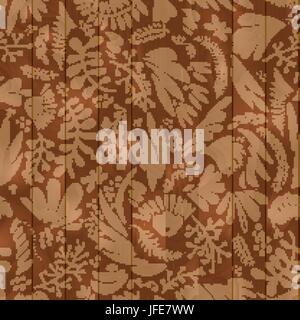 Floral und Blume Vektor nahtlose Muster auf hölzernen Hintergrund. Skizzierte Cartoon Blumen Stock Vektor