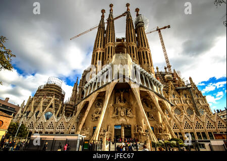 Sagrada Familia noch im Bau, Barcelona, Spanien. Stockfoto