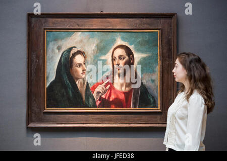 London, UK. 30. Juni 2017. Im Bild: Christus nimmt Abschied von seiner Mutter durch Doménikos Theotokópoulos, genannt El Greco, GBP 4-6m zu schätzen. Christies vorliegenden Highlights aus ihren bevorstehenden Altmeister Evening Sale am 6. Juli 2017 bei Christie's Classic Week. Stockfoto