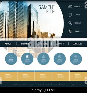 Moderne bunte Website gestalterischen Element Template Layout mit sonnigen Stadtbild Skyline Bild-Header, Tall Office Building und Urban Design Stock Vektor