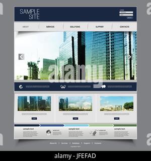 Moderne bunte Website gestalterischen Element Template Layout mit sonnigen Stadtbild Skyline Bild-Header, Tall Office Building und Urban Design Stock Vektor