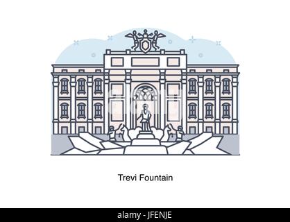 Vektorgrafik-Linie der Fontana di Trevi, Rom, Italien. Stock Vektor