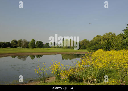 Blick vom 9. Abschlag über Feuchtgebiete Bereich auf JH Taylor Kurs Royal Mid Surrey Richmond Surrey England Stockfoto