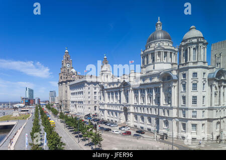 England, Merseyside, Liverpool, Pier Head, drei Grazien Gebäude, königliche Leber und Cunard und Hafen von Liverpool Gebäude Stockfoto
