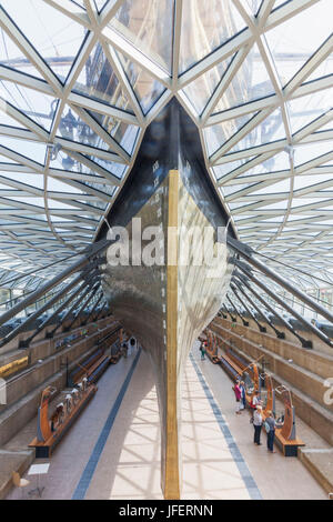 England, London, Greenwich, Cutty Sark Innenraum, Blick auf Schiffsrumpf Stockfoto