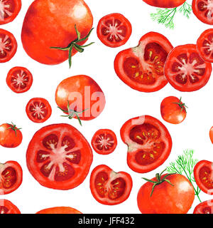 Aquarell nahtlose Muster mit Tomaten. Stockfoto
