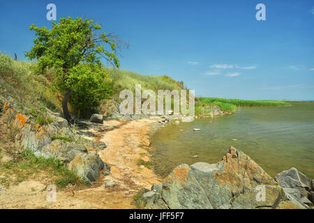 Ufer des Sees Sinoe wo steht die alten Ruinen der Stadt Histria, Rumänien Stockfoto