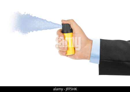 Hand mit Flasche Pfefferspray Stockfoto