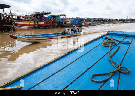 Motorboot auf dem Mekong Fluss, Kambodscha, Südostasien Stockfoto