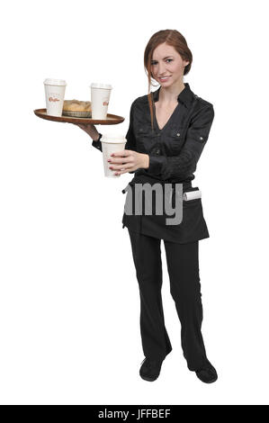 Frau server oder Kellnerin Stockfoto