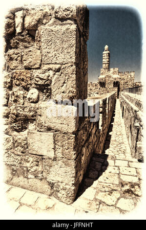 Wände, die die Altstadt von Jerusalem. Stockfoto