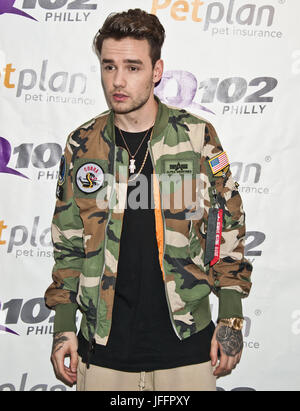 Bala Cynwyd, PA, USA. 27. Juni 2017. Englische Sängerin Liam Payne Besuche Q102 Performance-Theater. Stockfoto