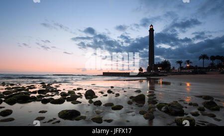 Sonnenuntergang am Leuchtturm von Maspalomas, Gran Canaria Stockfoto