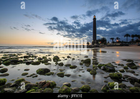 Sonnenuntergang am Strand von Maspalomas, Gran Canaria. Stockfoto