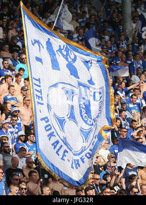 Fanblock 1.FC Magdeburg. Stockfoto