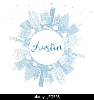 Umriss Austin mit blauen Gebäuden und textfreiraum Skyline. Vektor-Illustration. Geschäftsreisen und Tourismus-Konzept mit moderner Architektur. Stock Vektor