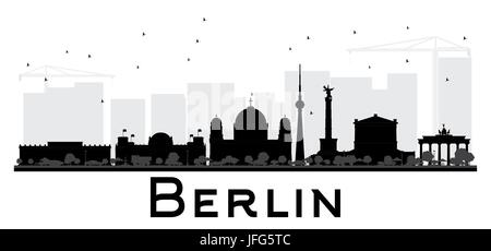 Berlin City Skyline schwarze und weiße Silhouette. einfache flache Konzept für Tourismus Präsentation, Banner, Plakat oder Website. Stadtbild mit Referenzmarken Stock Vektor