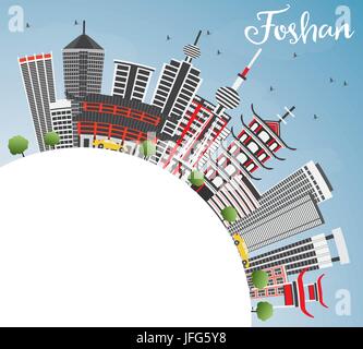 Foshan Skyline mit grauen Gebäude, blauer Himmel und Kopieren. Vector Illustration. Business Travel und Tourismus Konzept mit moderner Architektur. Stock Vektor