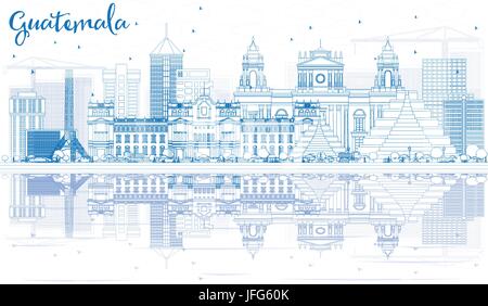 Umriss Guatemala Skyline mit blauen Gebäuden und Reflexionen. Vektor-Illustration. Geschäftsreisen und Tourismus-Konzept mit moderner Architektur. Stock Vektor