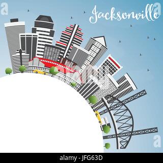 Jacksonville Skyline mit grauen Gebäude, blauer Himmel und Kopieren. Vector Illustration. Business Travel und Tourismus Konzept mit moderner Architektur. Stock Vektor