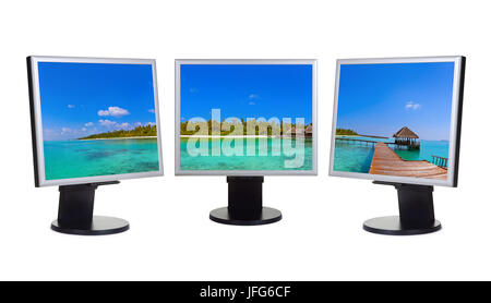 Malediven-Panorama in Computer-Monitore Stockfoto