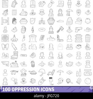 100 Unterdrückung Icons Set, Umriss-Stil Stock Vektor