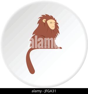 Affe mit langen braunen Haaren ich Symbol Kreis Stock Vektor