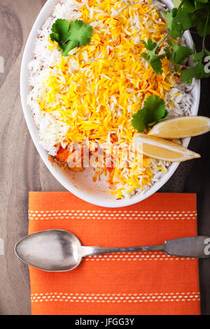 Indische Biryani mit Garnelen Stockfoto