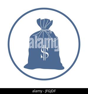 Stilisierte Symbol einer verknoteten Tasche mit Geld. Design für Banner, Poster oder Druck. Stock Vektor