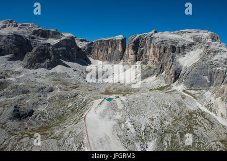 Sella Gruppe, den Dolomiten, Piz Boe, Piz da Lech, Valun, Sprossenwand, Luftbild, Hochgebirge, Corvara, Süd Tirol, Italien Stockfoto