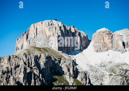 Sellagruppe mit Sas de Pordoi, Dolomiten, Luftbild, hohe Berge, Trentino, Italien Stockfoto