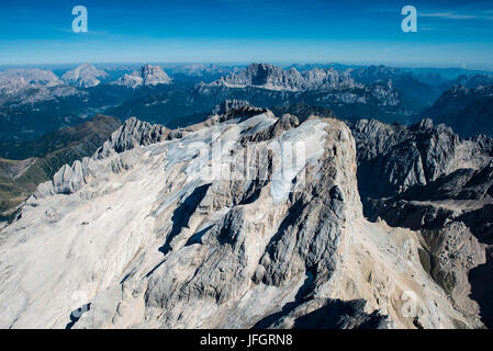 Marmolada, Dolomiten, Wand Bars, Marmoladagletscher, Luftbild, Hochgebirge, Trentino, Italien Stockfoto
