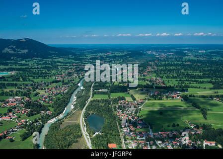Isartal mit Lenggries, Bad Tölz, Luftbild, bayerische alpine Hochland, Bayern, Deutschland Stockfoto